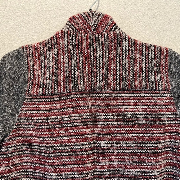 Lucky Brand Red Black Tweed Waterfall Open Cardigan Exaggerated Collar Pockets M - Picture 8 of 8